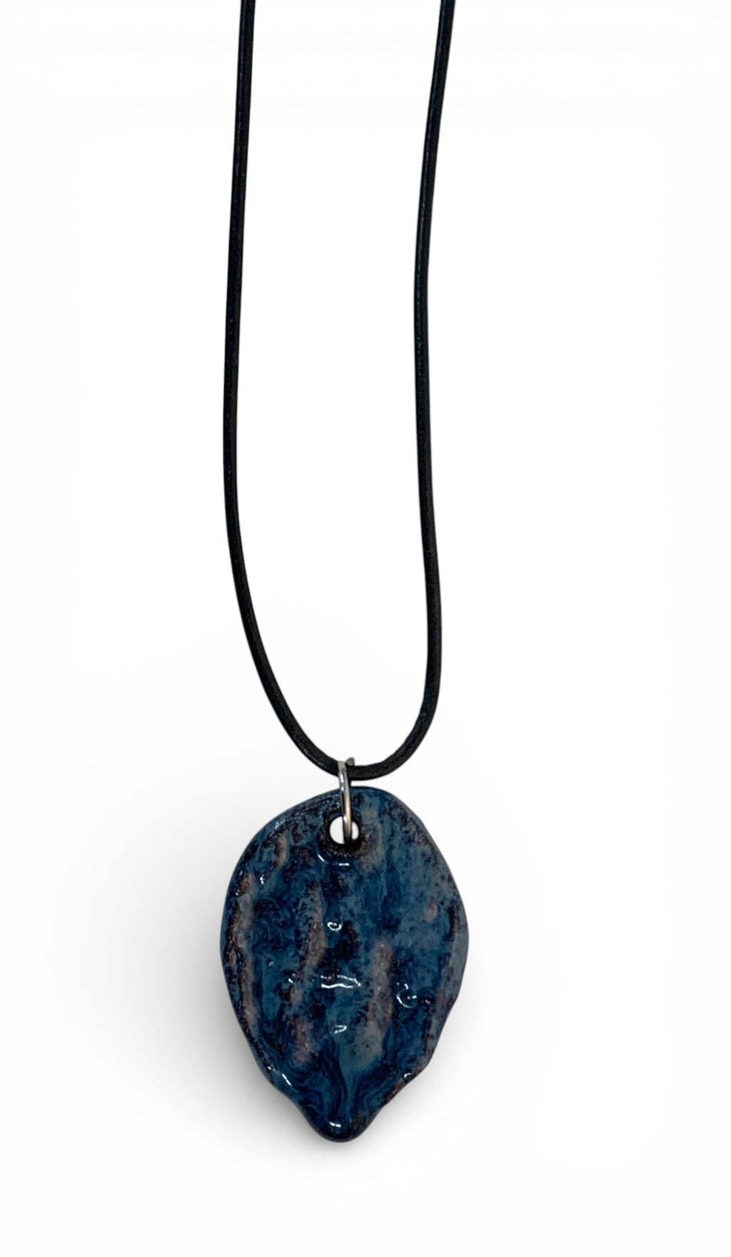 Ceramic hand-made pendant with ocean deep blue enamel.
