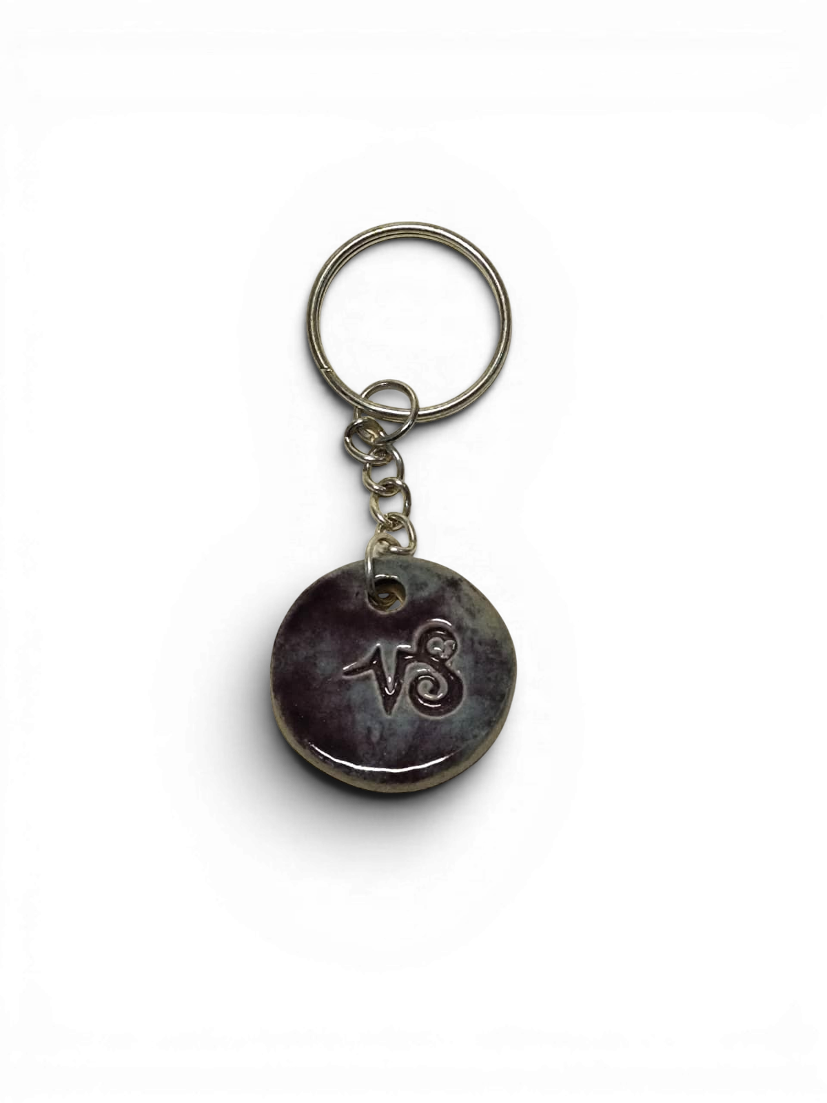 Hand-made ceramic key chain with nature green enamel