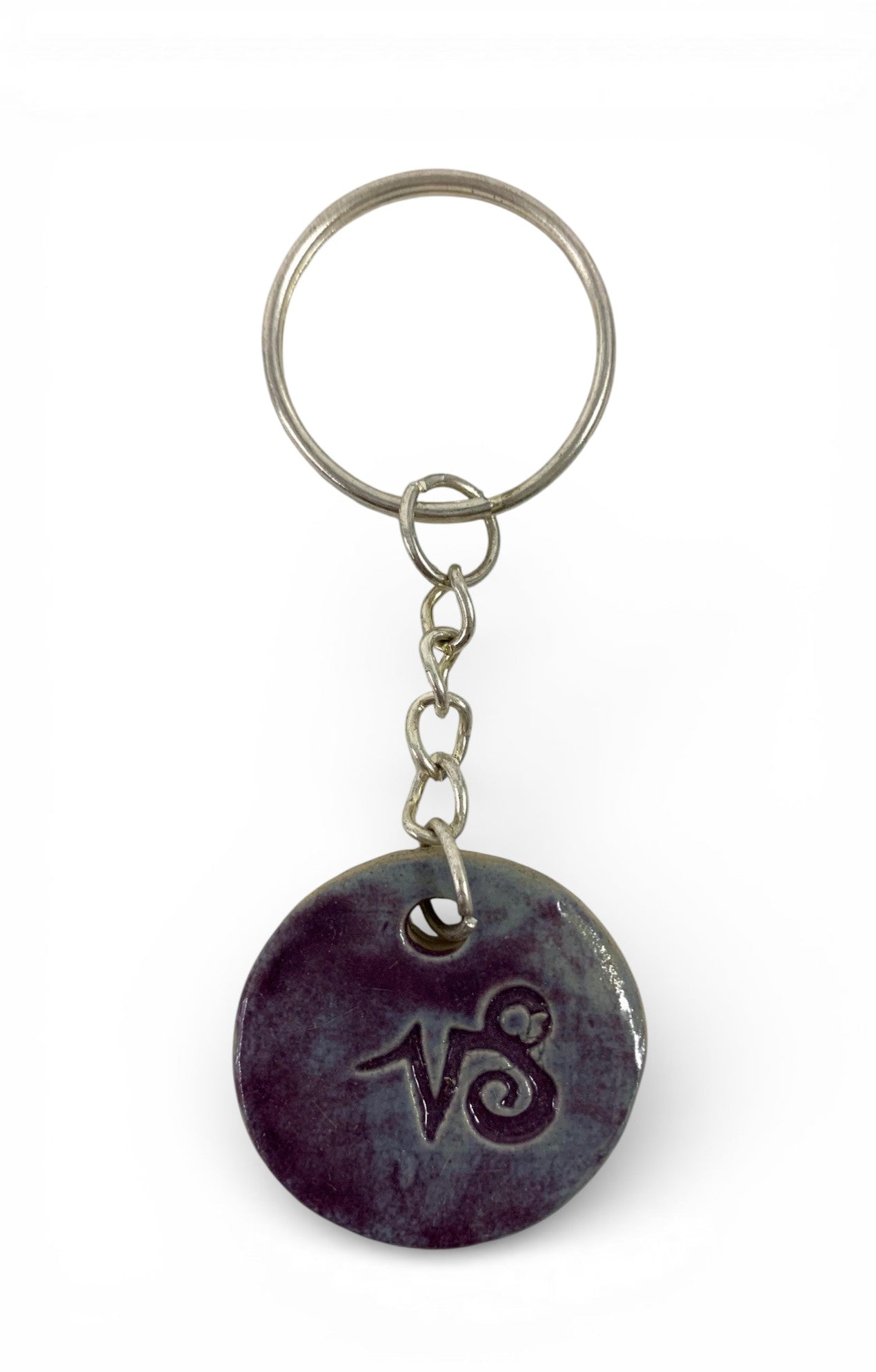 Hand-made ceramic key chain with nature green enamel