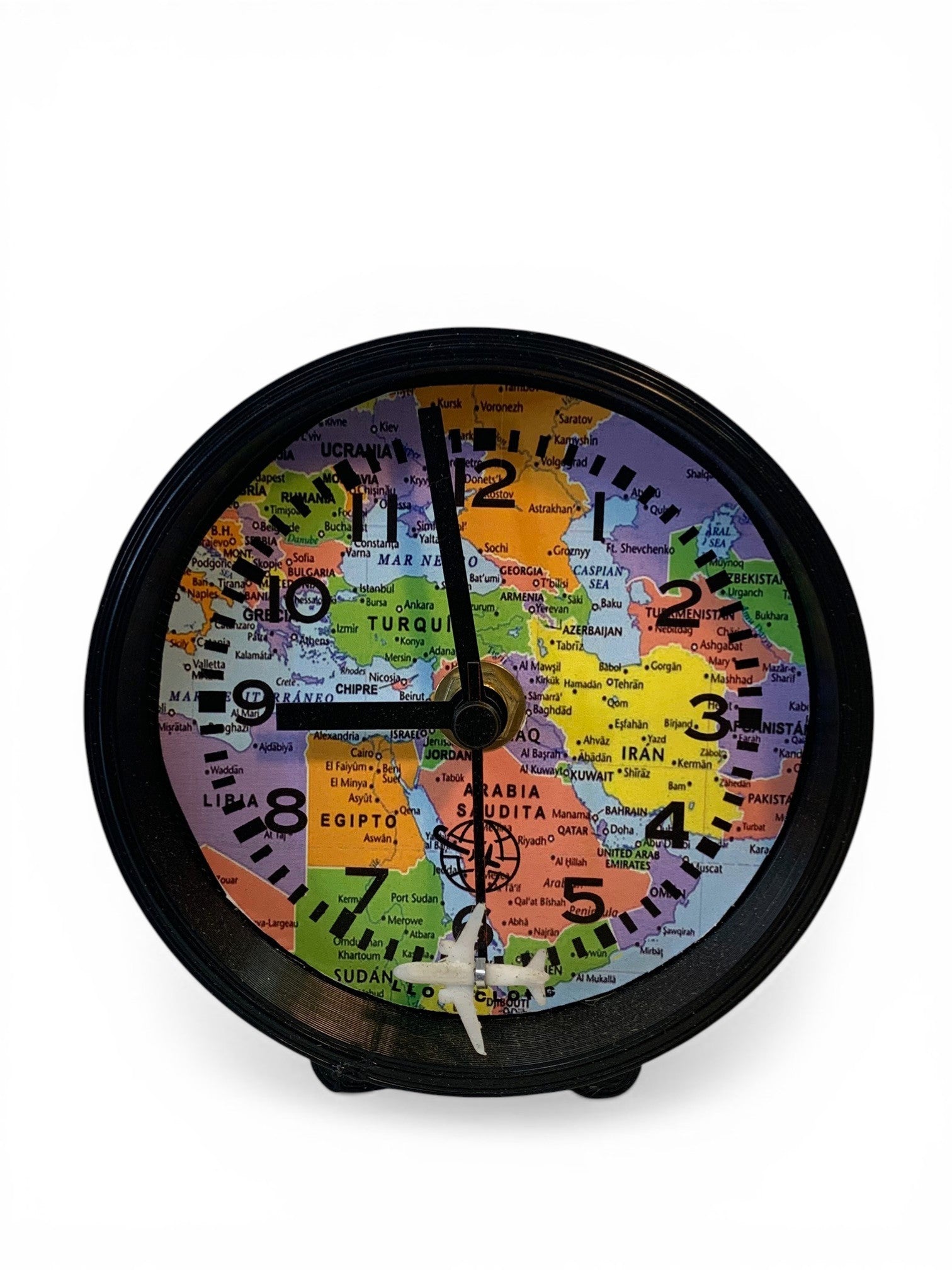 Table clock with travelling design background