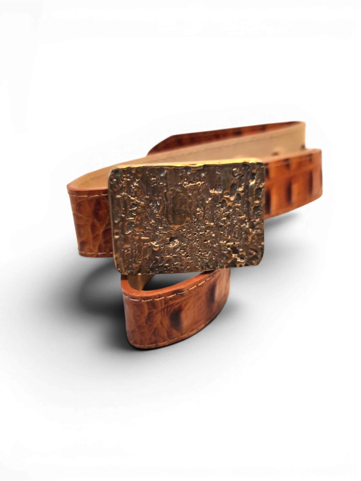 Cast-bronze belt buckle with Italian leather belt