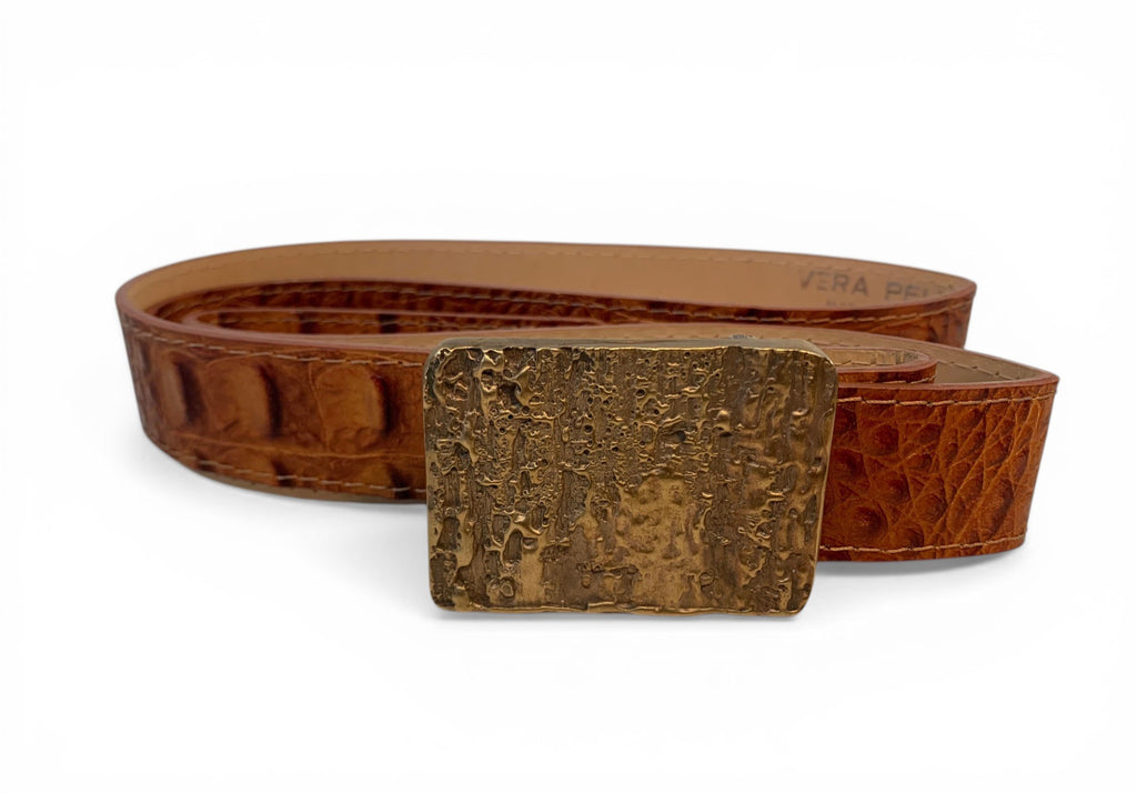 Cast-bronze belt buckle with Italian leather belt
