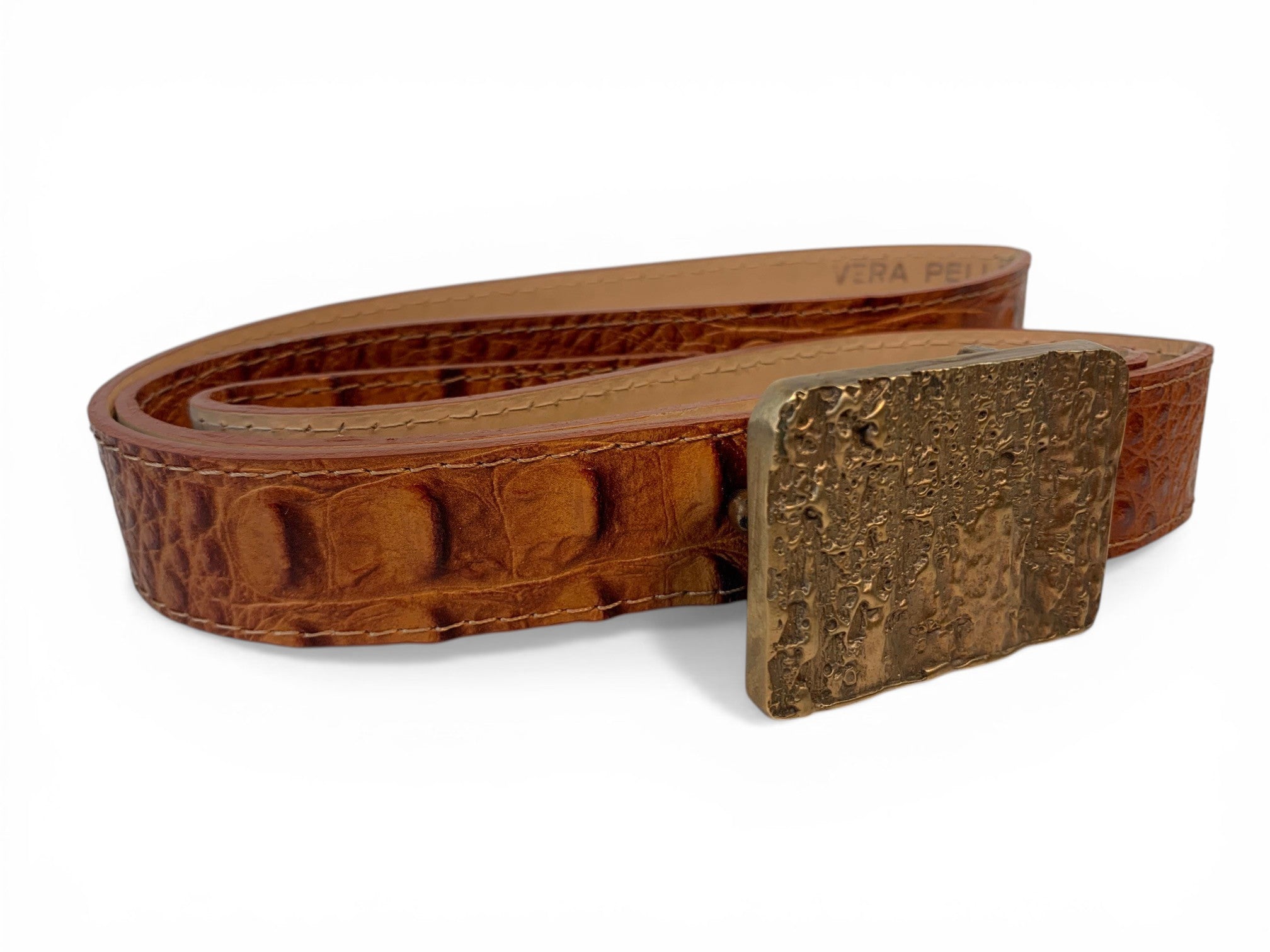 Cast-bronze belt buckle with Italian leather belt