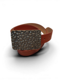 Belt buckle in white bronze with natural tanned artisanal leather belt