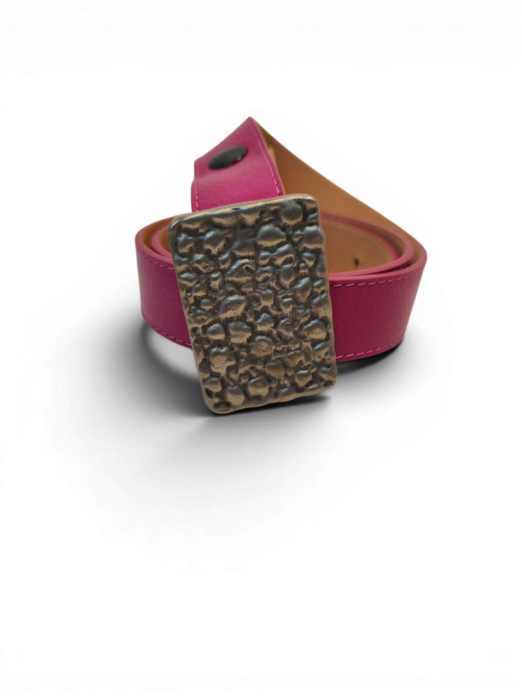 Cast belt buckle in white bronze with artisanal italian leather belt