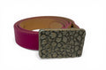 Cast belt buckle in white bronze with artisanal italian leather belt