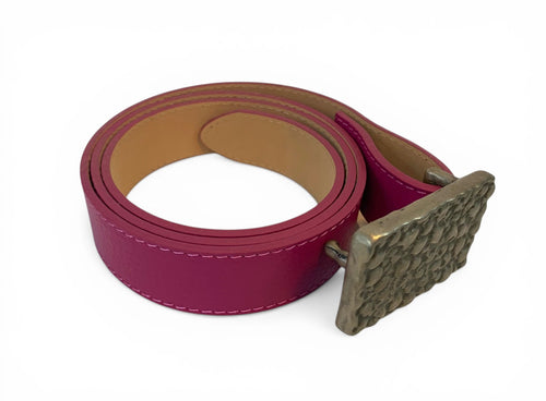 Cast belt buckle in white bronze with artisanal italian leather belt