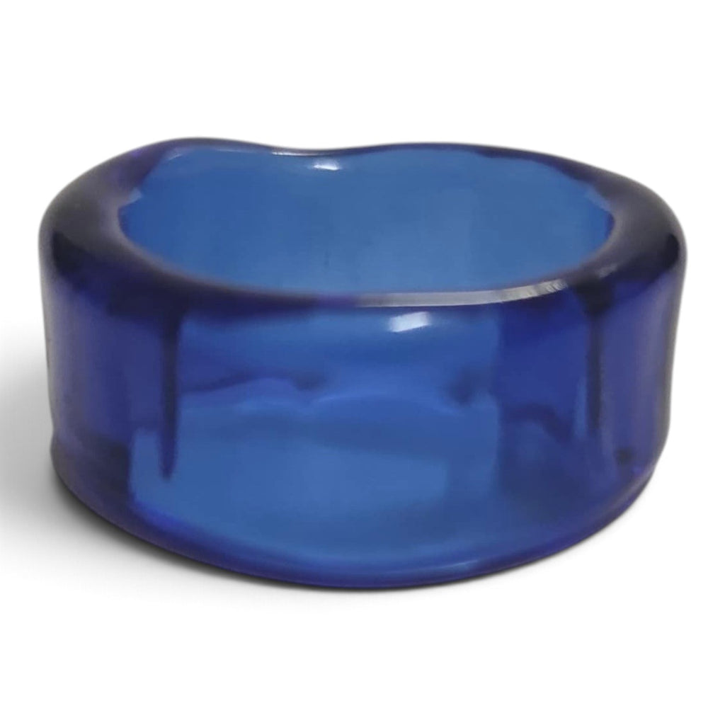 Wide translucent blue blown glass ring