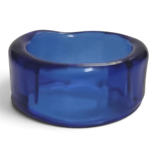 Wide translucent blue blown glass ring
