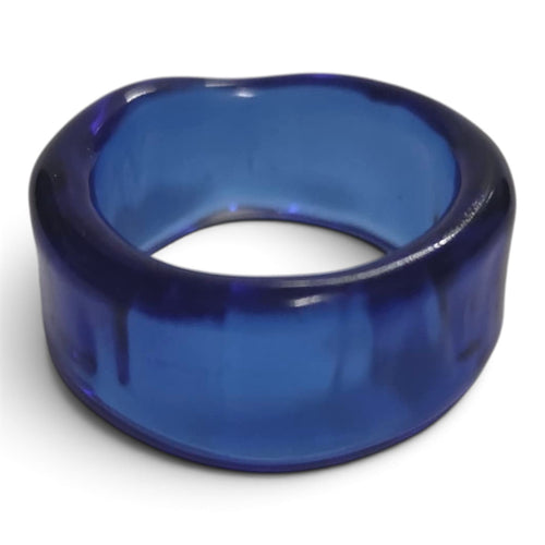 Blue glass ring seen from above, showing its wavy edge