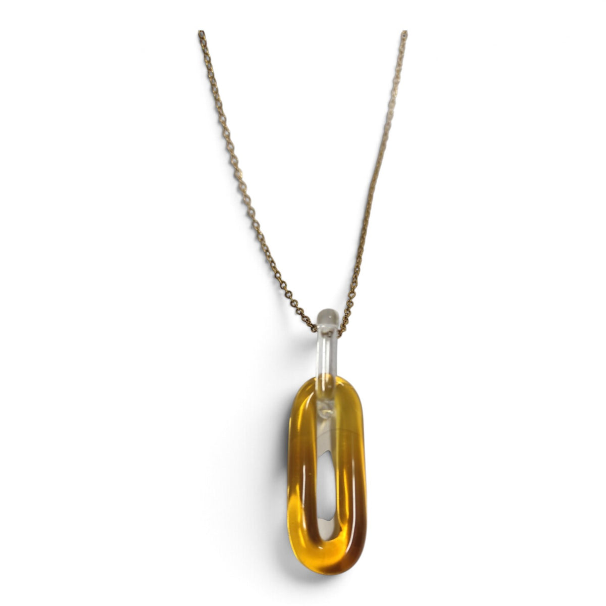 Amber borosilicate glass link necklace on a brass chain