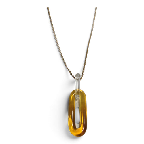 Amber borosilicate glass link necklace on a brass chain