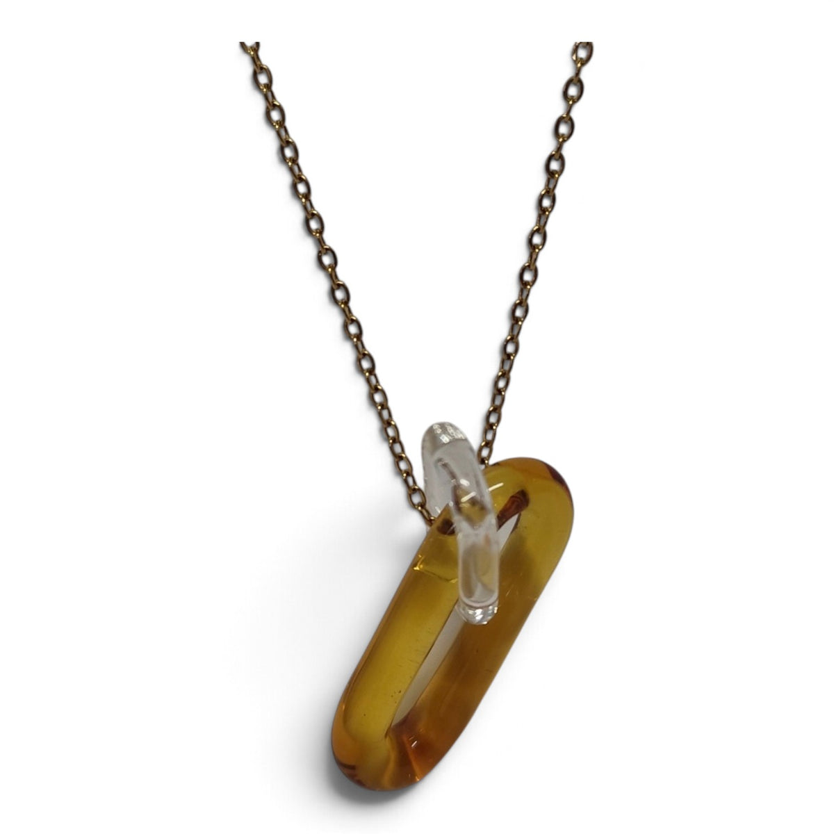Amber glass link pendant, detail
