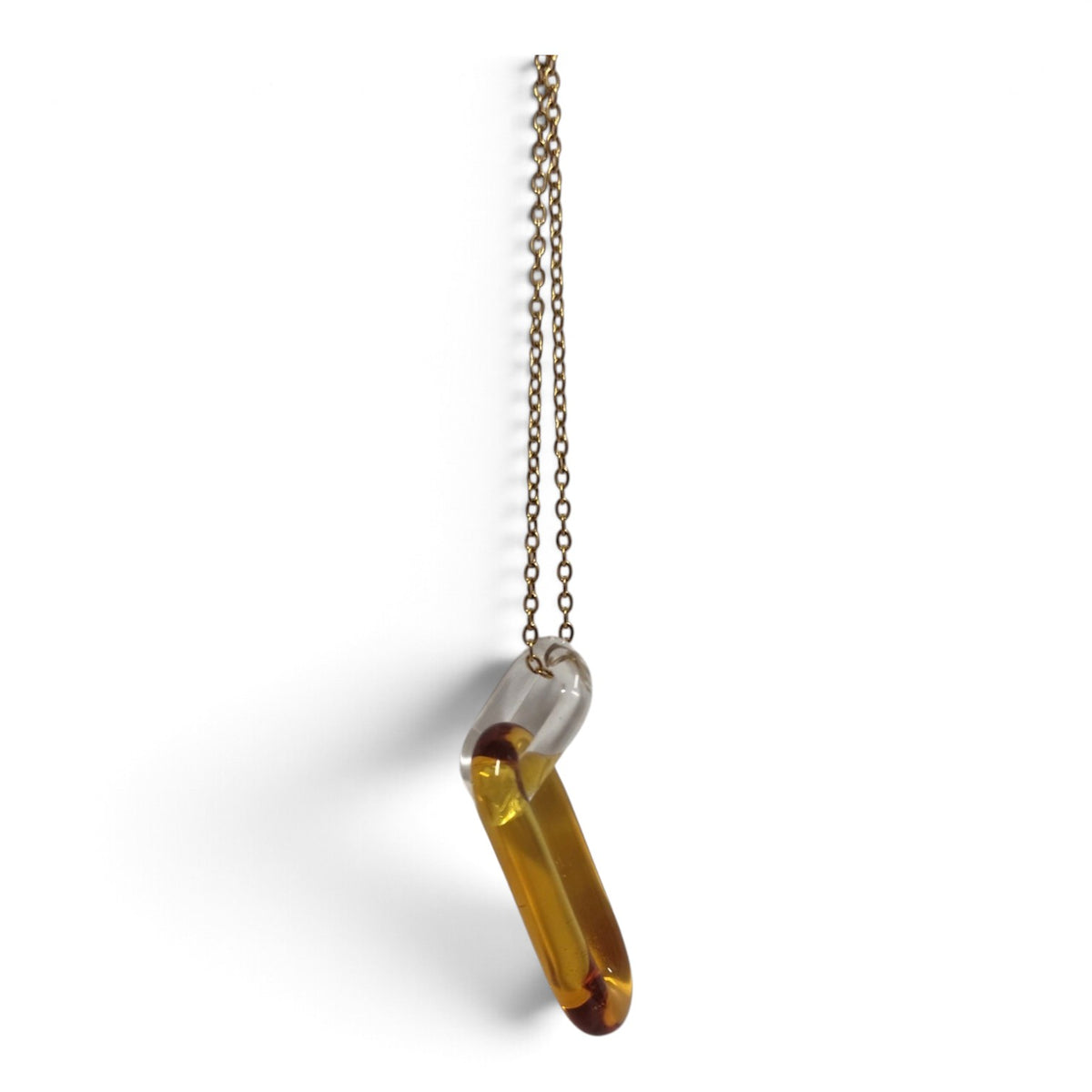Amber glass link pendant, side detail