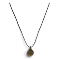 Teardrop borosilicate glass pendant with striped pattern on a black cord