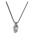 Clear borosilicate glass spiral pendant on a black cord