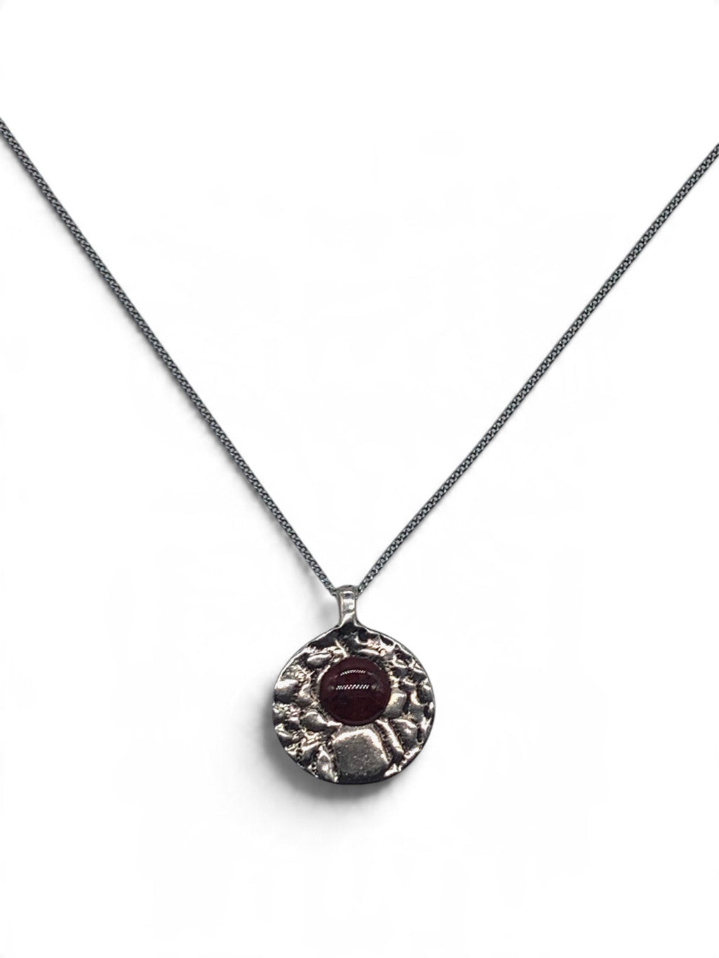 Bronze pendant with enamel inlay, full view with chain